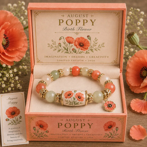 Bracelet perlé fleur du mois <span class=keywords><strong>de</strong></span> <span class=keywords><strong>naissance</strong></span>, pendentif lys en alliage, pierre naturelle, bijou <span class=keywords><strong>de</strong></span> poignet unisexe, cadeau d'anniversaire avec boîte cadeau - Product Image 2