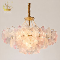 Lustre en verre fait main de luxe en forme de pétales, suspension florale sculptée, lampe en verre texturé en forme de fleur pour l'intérieur des villas et hôtels