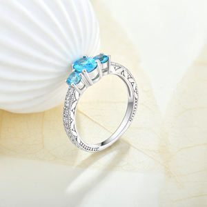 Qingxin Custom Oem Fijne Sieraden Verloving Vergulde 925 Sterling Zilver Diamant Bruiloft Solitaire Band Blauwe Ring Voor Vrouwen - Product Image 2