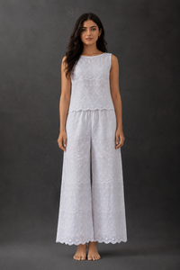 Women Embroidered Wide Leg Pants Set Sleeveless Lace <b>Overlay</b> Two Piece women set Vacation Wear - Product Image 2