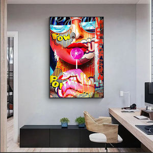 Tableau mural Femme sexy avec billets de banque et cigarette, Affiches et impressions pour salon, Graffiti de rue mode avec lèvres sexy et billets, <span class=keywords><strong>D</strong></span>écoration intérieure - Product Image 3