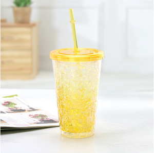 Creative Outdoor Summer Ice <strong>Cup</strong> Gel Refrigeration Double Layer Plastic Discoloration Crushed Ice <strong>Cup</strong> <strong>Chill</strong> Straw <strong>Cup</strong> Custom Patt - Product Image 4