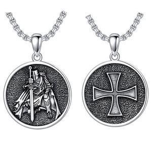 Vendita in fabbrica 925 argento Sterling ossidato inciso vico guerriero croce collana con ciondolo rotondo - Product Image 3