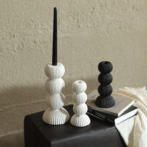 Modern Creative Black <strong>White</strong> <strong>Candlestick</strong> Tabletop Geometric Striped <strong>Candlestick</strong> - Product Image 2