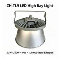 ZH-TL9 50W-250W Projecteur Industriel en Aluminium 5200-23000lm IP65 6000K Lumière du Jour Ra80 100000h pour Entrepôt Usine Atelier