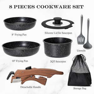 Ensemble de casseroles et poêles à induction avec poignée amovible - Ensemble de 10 ustensiles de cuisine antiadhésifs, ustensiles de cuisine empilables en granit noir pour camping-car - Product Image 4