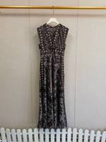 Robe midi élégante de style ethnique français à imprimé, col en V, sans manches