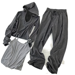 Nouvelle Collection 2025 – Ensembles Décontractés Femme Printemps : Gilet à Capuche Uni, Pantalon Large Teint Uni – Trois Pièces Personnalisables - Product Image 1