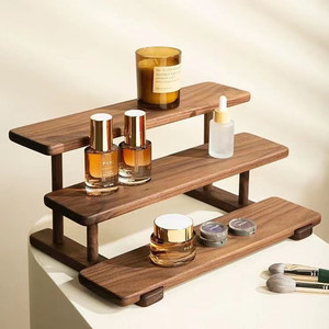 Wooden Desktop Storage Rack 3 Tier Solid Wood Organizer For Perfume Cosmetics Home Office Use - Product Image 1