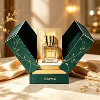 Boîte cadeau de parfum rigide à double porte en forme de V personnalisée, papier texturé vert écologique, emballage de luxe pour flacon de parfum