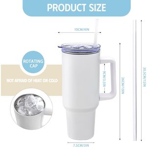 Vasos Térmicos de Acero Inoxidable de 40 oz con Asa, Tazas de Café de Viaje Aisladas, Termos Blancos para Sublimación, Mantienen la Temperatura de 6 a 12 Horas - Product Image 2