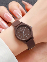 Montre ronde à quartz Ashion avec collier, bracelet, bague et boucles d'oreilles à motif de fleurs porte-bonheur (6 pièces) - Ensemble de bijoux A27019