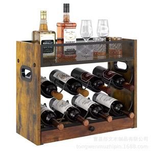 Estante de vino de madera y metal de 3 niveles para 8 botellas con tapa de malla para exhibición y almacenamiento en el hogar o bar. - Product Image 3