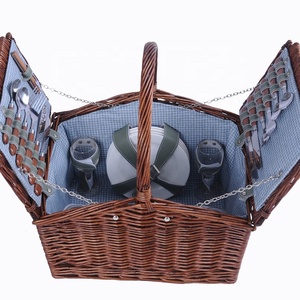 Venta directa de fábrica, cesta de <span class=keywords><strong>picnic</strong></span> de mimbre, juego de cesta de almuerzo de sauce con hebilla de cuero genuino, forro Oxford para <span class=keywords><strong>4</strong></span> <span class=keywords><strong>personas</strong></span> - Product Image 3