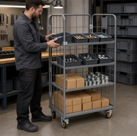 Chariot de rangement industriel robuste à quatre roues en métal, chariot roulant multi-niveaux pour outils automobiles et distribution de matériel OEM