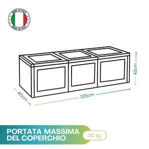 Contenitore di Plastica a 3 Scomparti 125x40x42 Cm con Coperchio Rinforzato per Uso Interno ed Esterno - Product Image 2