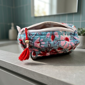Custom Printed Handmade Cotton Quilted <b>Makeup</b> <b>Bag</b> <b>Large</b> Size with Zipper Closure Fashion Rajasthan Christmas Gift for Her - Product Image 3
