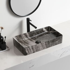 Vente Flash : Lavabo Rectangulaire en Céramique Effet Marbre Noir pour Salle de Bain, Surface Solide, Design Élégant - Product Image 3