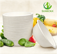Bol à salade rond Sumkoka 500 ml en bagasse de canne à sucre biodégradable, jetable, compatible micro-ondes, qualité alimentaire, avec couvercle