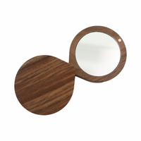 Miroir compact en bois massif de noyer, miroir de poche minimaliste, miroir cosmétique portable, miroir de maquillage pliable avec couvercle coulissant
