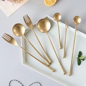 YIMIVIVIAN Vintage Gold Cutlery Set 304 Stainless Steel Steak Knife Fork Spoon Solid Color Dinnerware Sets - Product Image 2