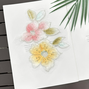 Patch brodé de fleurs perlées colorées en gros pour artisanat DIY, décoration de vêtements et d'accessoires - Product Image 3