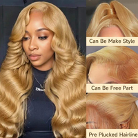 Perruque de Cheveux Humains Blond Miel de 32 Pouces, Perruque Frontale en Dentelle 13X6 Pré-Épilée, Densité 180%, Perruque Body Wave Blonde en Cheveux Humains