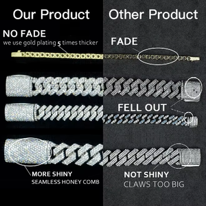 Collar Cubano Personalizado de Moissanita de 20MM con Incrustaciones, Pasa Prueba de Diamante, Plata 925, Cadena Cubana de Moissanita Estilo Hip Hop, Joyería Fina para Hombre - Product Image 4
