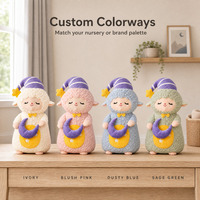 Peluche personnalisée OEM en forme de mouton, agneau en polaire bouclée douce avec oreiller lune, animal en peluche personnalisé, vente en gros, décoration de chambre d'enfant, cadeau