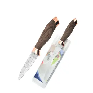 Couteaux antiadhésifs avec support de poignée en PP TPR confortable et doux ensemble de couteaux de Chef de cuisine revêtement plaqué or Rose lame plate