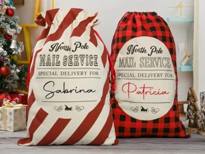 Bolsa de Regalo Navideña Personalizada con Cordón, Diseño de Santa Claus, 50*70 cm, Colección North Pole Express - Product Image 4