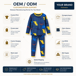 Ensemble de <span class=keywords><strong>pyjama</strong></span> dinosaure pour enfants en coton extensible, vêtements de nuit pour garçons, manches longues, vêtements de détente doux et respirants, étiquette privée OEM personnalisée - Product Image 4