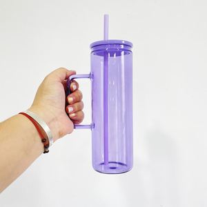 Mug en verre transparent coloré de 20 oz, droit et haut, pour sublimation, avec couvercle en plastique PP et paille, pour films UV DTF - Product Image 3