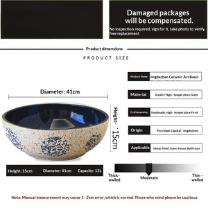 <span class=keywords><strong>Lavabo</strong></span> da <span class=keywords><strong>Bagno</strong></span> in Ceramica Artistica, Stile Europeo Retrò, Rotondo, con Foro Singolo per Installazione su Piano - Product Image 5