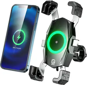 360 Rotation Waterproof Motorcycle Phone Mount with Wireless charger and USB C charger for 4-7 inch smartphone