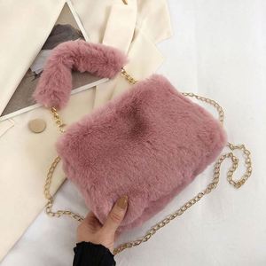 I-0659 Autumn/Winter Fashion Women's <b>Plush</b> Crossbody Bag Handbag with Detachable Shoulder Straps <b>Large</b> Capacity Zipper Closure - Product Image 1