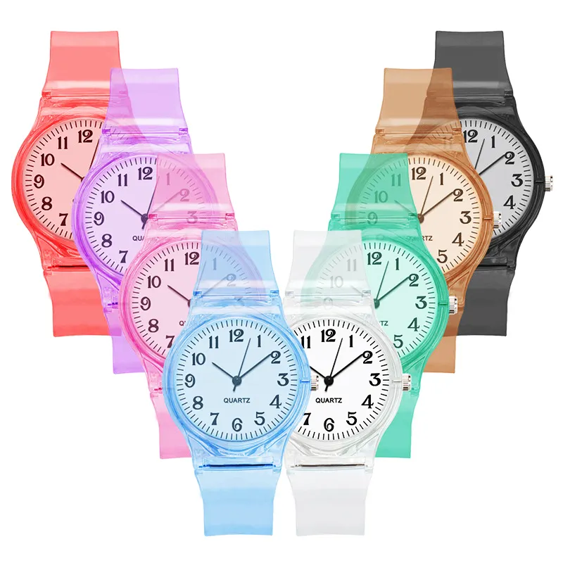 Transparent Jelly Watches Kids Classic Casual Quartz Wristwatch for Girl candy color Ladies Cartoon Student Plastic watch