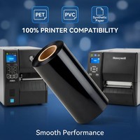 Pita Lilin Cetak Kecepatan Tinggi 110mm X 300m TTR untuk Printer Transfer Termal Label Barcode Gambar Gelap Jernih Kompatibilitas Luas