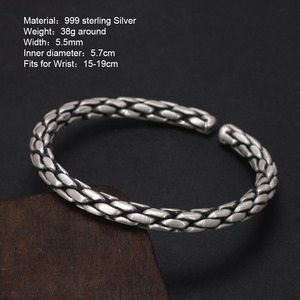 Bijoux Viking en argent Sterling 925, Bracelet tressé pour hommes et femmes, boutons de manchette tricotés Vintage, Style Punk Rock, Bracelet tissé à la main