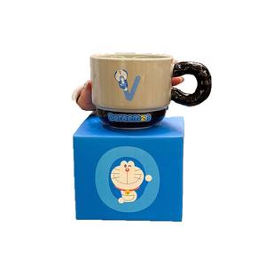 Ensemble de 4 tasses en céramique Zuo Mu Doraemon, peintes à la main avec poignée, sérigraphiées, pour couples, étudiants, cadeau de bureau, hiver 2025 - Product Image 5