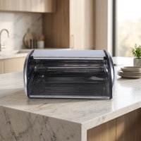Boîte de rangement pour pain en acier inoxydable avec couvercle roulant traditionnel, boîte de rangement multifonctionnelle pour la maison