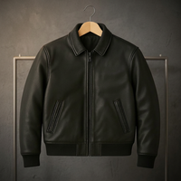 Jaket Kulit Domba Asli Pria Berkualitas Tinggi Kerah Tegak Model Fashion Lengan Panjang Dapat Disesuaikan dengan Harga Terbaik Desain Sendiri