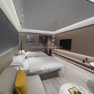 Minimalist 3 Star Hotel Room Furniture Set Double Single Bed with Nightstands Headboard <b>Sofa</b> TV Cabinet <b>Side</b> <b>Table</b> & Wardrobe - Product Image 5