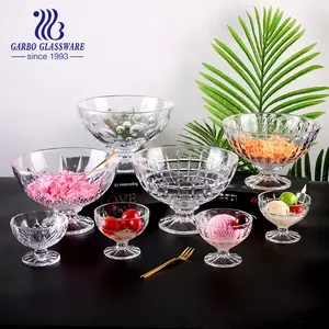 7pcs Glass Salad Bowl Set with Stem Fruit Bowl for Hotel and Home Decoration Stemware Nuts Bowl Set with Embossed Design