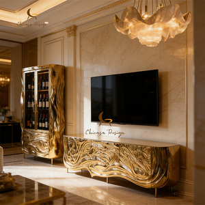 High End Italian Design Villa Furniture Luxury <b>Sideboard</b> Gold <b>Metal</b> Stainless Steel Living Room Storage Cabinet TV Stand - Product Image 1