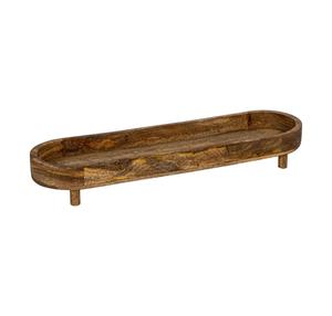 Plateau décoratif en bois avec pieds, plateau de service ovale long en bois d'acacia pour <span class=keywords><strong>table</strong></span> basse, plateau de rangement alimentaire de luxe - Product Image 1