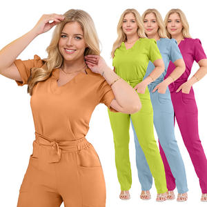 Ensemble de blouses médicales deux pièces de haute qualité en gros, avec ceinture à nouer et manches bouffantes, uniforme d'infirmière pour femmes - Product Image 1