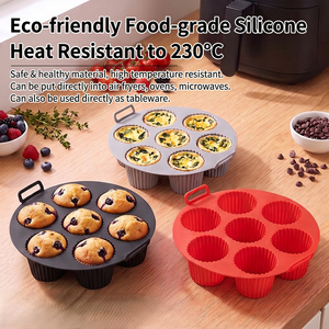 Molde de Silicona para Muffins con Asa, Molde Antiadherente de 7 Cavidades para Cupcakes, Apto para Freidora de Aire, Horno y Cocina Casera - Product Image 2