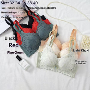 Soutien-gorge de luxe en dentelle florale pour <span class=keywords><strong>femme</strong></span>, en <span class=keywords><strong>latex</strong></span> de haute qualité, coupe profonde en V, dos nageur sexy, respirant, push-up, sans couture - Product Image 3