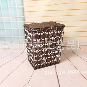 Square <b>Wicker</b> <b>Laundry</b> <b>Basket</b> With Lid Handmade Storage Organizer For Clothing <b>Laundry</b> Room Standing Type GF 15 - Product Image 1